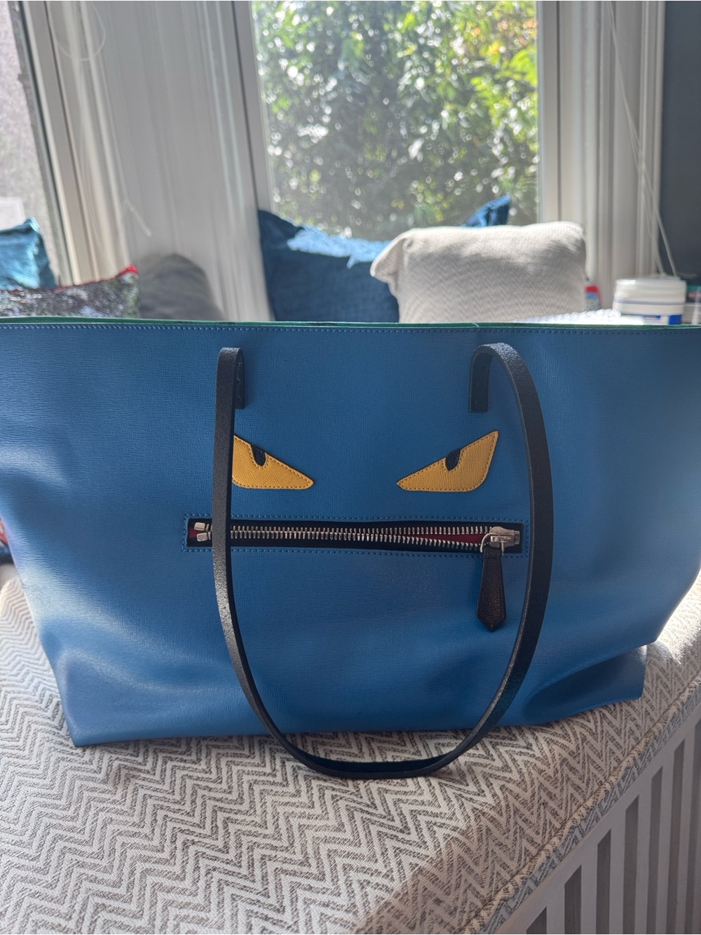 Blue Women's Tote Bag with Yellow Accent Eyes